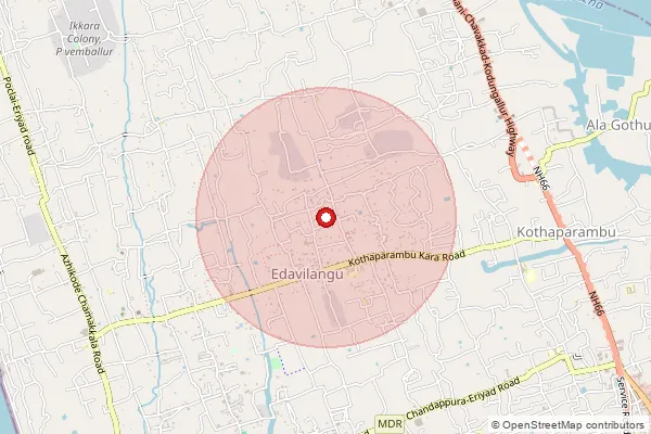 Map showing approximate area covered by Pincode 680671 — Padinjare Vemballur Bo, Thrissur