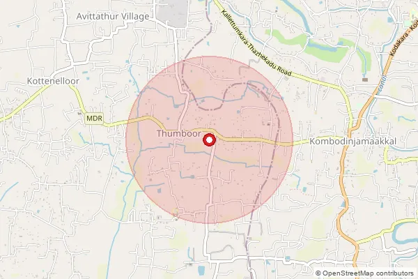 Map showing approximate area covered by Pincode 680683 — Avittathur Bo, Thrissur