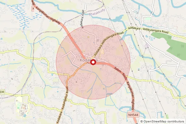 Map showing approximate area covered by Pincode 680684 — Kodakara So, Thrissur