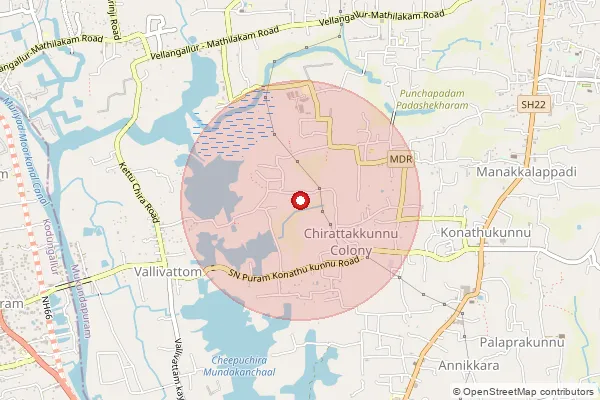 Map showing approximate area covered by Pincode 680688 — Aripalam So, Thrissur