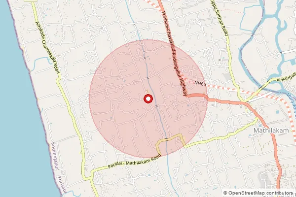 Map showing approximate area covered by Pincode 680691 — Koolimuttam So, Thrissur