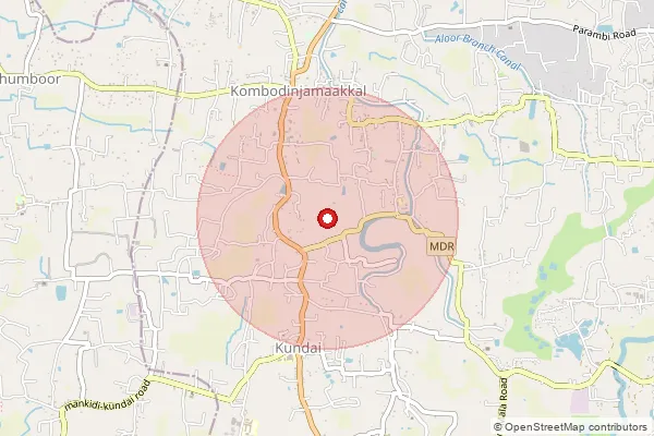 Map showing approximate area covered by Pincode 680697 — Karur Bo, Thrissur