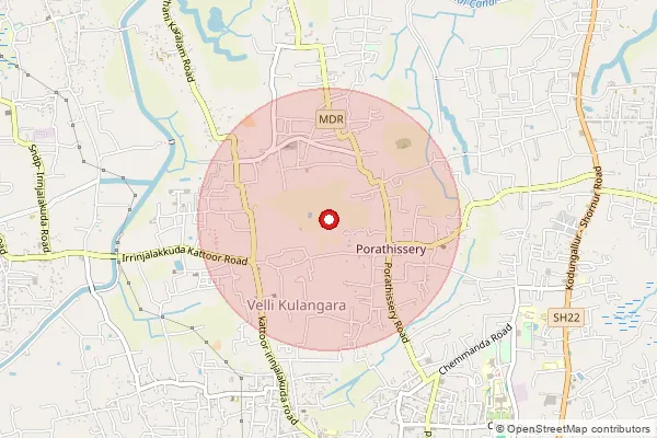 Map showing approximate area covered by Pincode 680701 — Vellani Bo, Thrissur