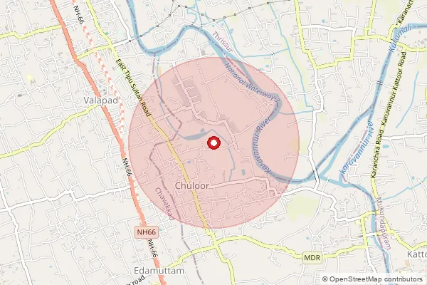 Map showing approximate area covered by Pincode 680702 — Karanchira Bo, Thrissur