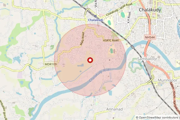 Map showing approximate area covered by Pincode 680722 — Potta So, Thrissur