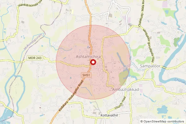 Map showing approximate area covered by Pincode 680731 — Annallur Bo, Thrissur