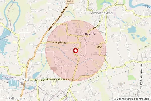 Map showing approximate area covered by Pincode 680732 — Kuruvilassery Bo, Thrissur