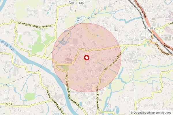 Map showing approximate area covered by Pincode 680741 — Palayamparambu Bo, Thrissur