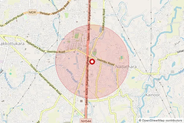 Map showing approximate area covered by Pincode 680751 — Nadathara So, Thrissur