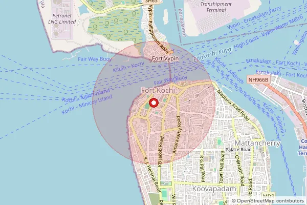 Map showing approximate area covered by Pincode 682001 — Kochi Ho, Ernakulam