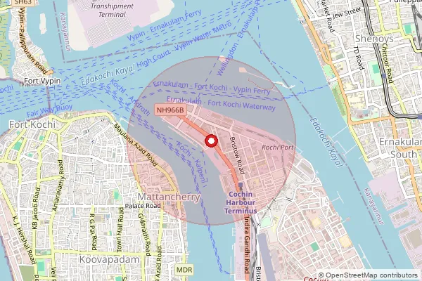 Map showing approximate area covered by Pincode 682002 — Mattancherry Jetty So, Ernakulam