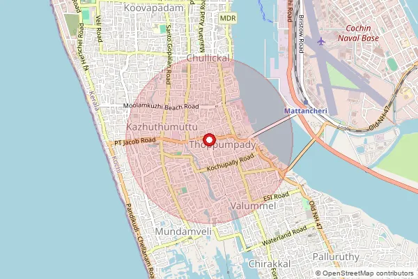 Map showing approximate area covered by Pincode 682005 — Thoppumpady So, Ernakulam