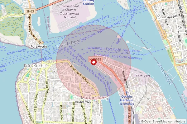 Map showing approximate area covered by Pincode 682009 — North End So, Ernakulam