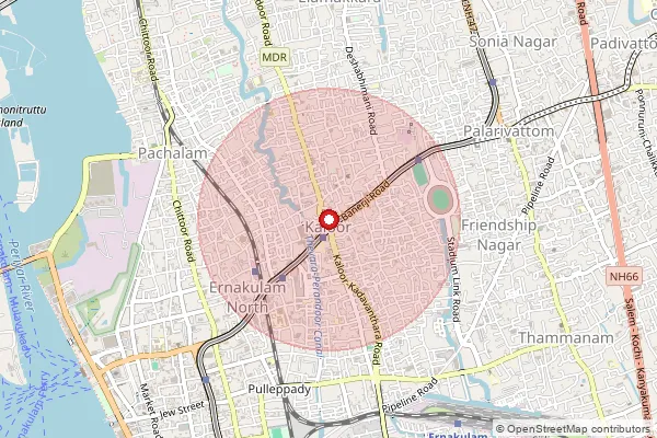 Map showing approximate area covered by Pincode 682017 — Kaloor So, Ernakulam