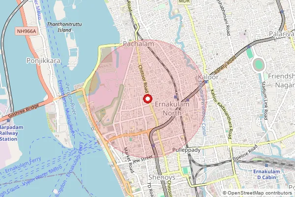 Map showing approximate area covered by Pincode 682018 — Ernakulam North So, Ernakulam