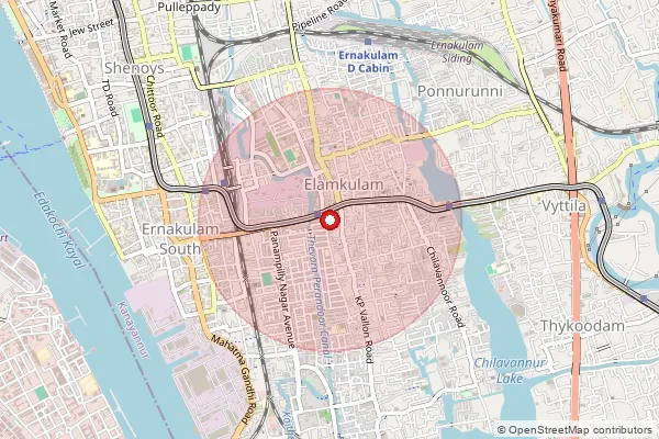 Map showing approximate area covered by Pincode 682020 — Kadavanthara So, Ernakulam