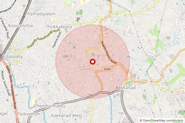 Map showing approximate area covered by Pincode 682021 — Thrikkakara So, Ernakulam