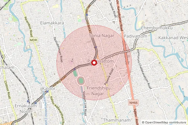 Map showing approximate area covered by Pincode 682025 — Palarivattom So, Ernakulam