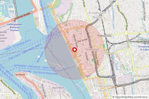 Map showing approximate area covered by Pincode 682031 — Shanmugham Road So, Ernakulam