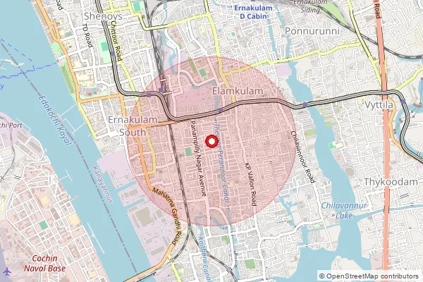 Map showing approximate area covered by Pincode 682036 — Panampilly Nagar So, Ernakulam