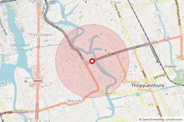 Map showing approximate area covered by Pincode 682038 — Poonithura So, Ernakulam