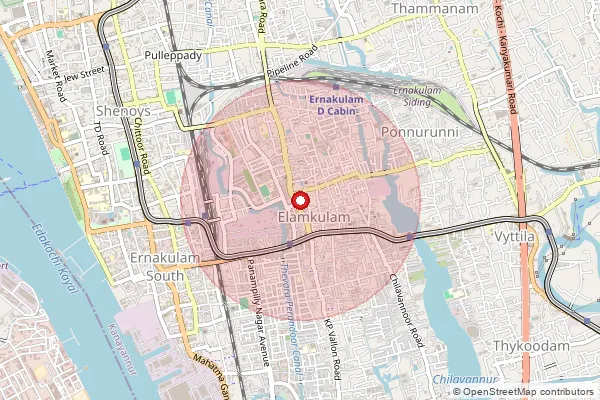 Map showing approximate area covered by Pincode 682051 — Kochi Parcel Centre Po, Ernakulam