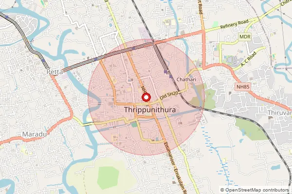 Map showing approximate area covered by Pincode 682301 — Tripunithura So, Ernakulam