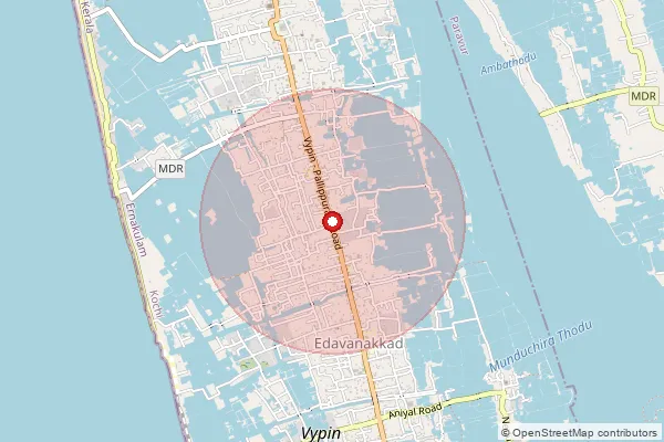 Map showing approximate area covered by Pincode 682502 — Edavanakad So, Ernakulam