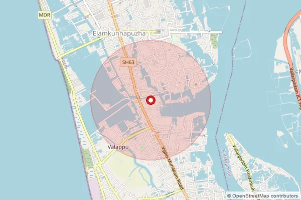 Map showing approximate area covered by Pincode 682503 — Elamkunnapuzha So, Ernakulam