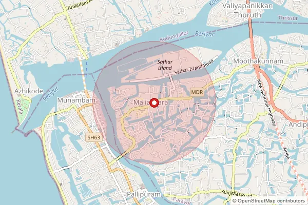 Map showing approximate area covered by Pincode 683516 — Maliankara Bo, Ernakulam