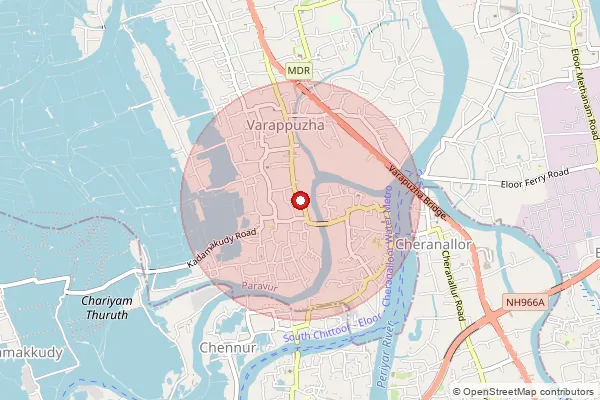 Map showing approximate area covered by Pincode 683517 — Varapuzha Landing Bo, Ernakulam