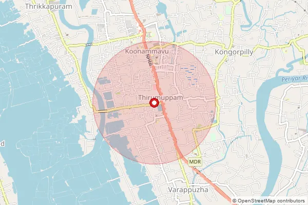 Map showing approximate area covered by Pincode 683550 — Okkal So, Ernakulam