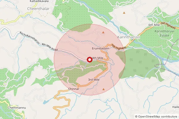 Map showing approximate area covered by Pincode 685501 — Cheenthalar Bo, Idukki