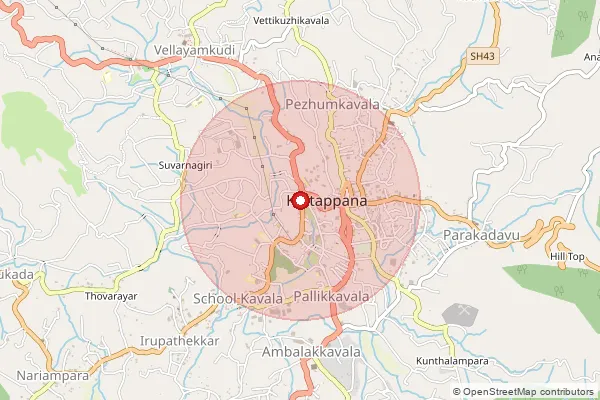 Map showing approximate area covered by Pincode 685508 — Kattappana Ho, Idukki