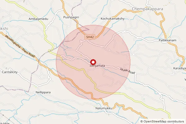 Map showing approximate area covered by Pincode 685514 — Kochuthovala Bo, Idukki