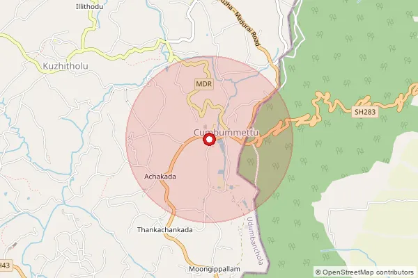 Map showing approximate area covered by Pincode 685551 — Mali Bo, Idukki