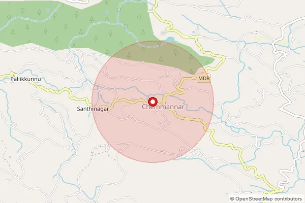 Map showing approximate area covered by Pincode 685554 — Chemmannar Bo, Idukki