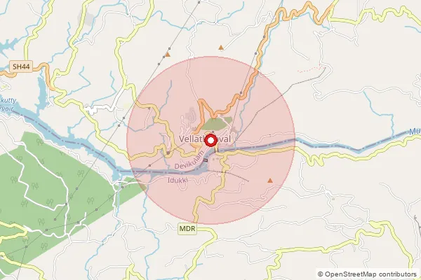 Map showing approximate area covered by Pincode 685563 — Vellathooval So, Idukki