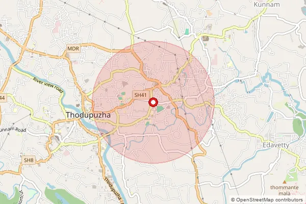 Map showing approximate area covered by Pincode 685585 — Thodupuzha East So, Idukki
