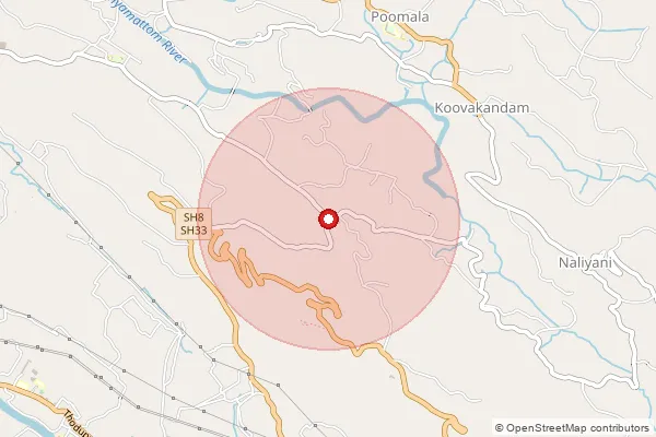 Map showing approximate area covered by Pincode 685588 — Elamdesom Bo, Idukki