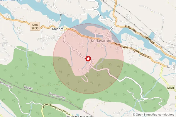 Map showing approximate area covered by Pincode 685590 — Kanjar Bo, Idukki