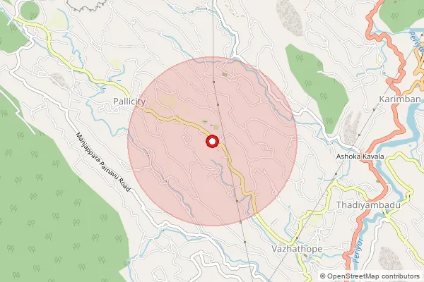 Map showing approximate area covered by Pincode 685602 — Manipara Bo, Idukki