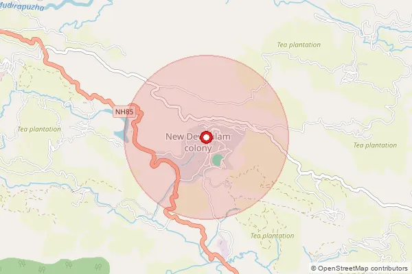 Map showing approximate area covered by Pincode 685613 — Panniar Estate Bo, Idukki