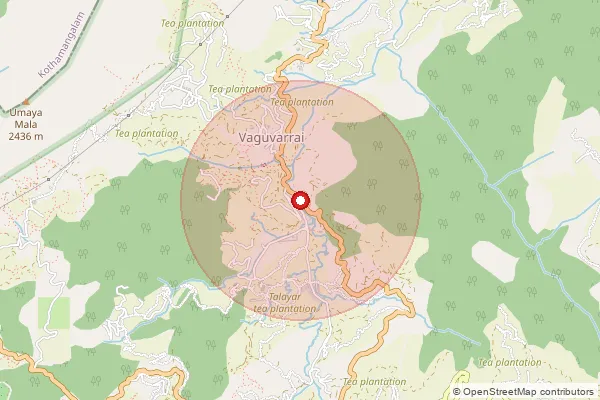 Map showing approximate area covered by Pincode 685614 — Chattamannar Bo, Idukki