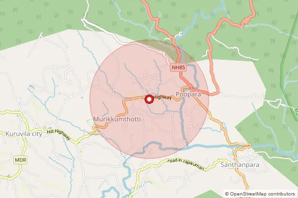 Map showing approximate area covered by Pincode 685619 — Aruvilanchal Bo, Idukki