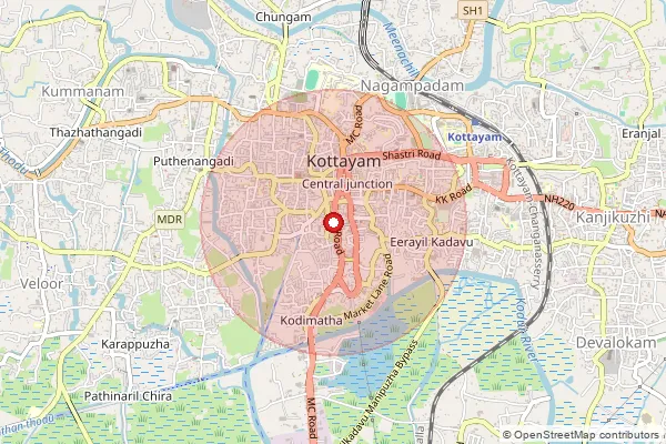Map showing approximate area covered by Pincode 686004 — Devalokam Bo, Kottayam
