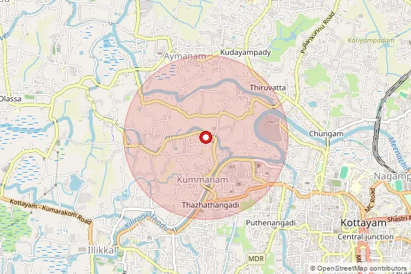 Map showing approximate area covered by Pincode 686005 — Kummanam Bo, Kottayam