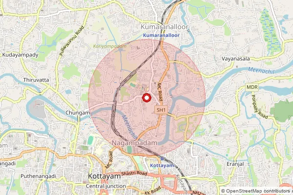 Map showing approximate area covered by Pincode 686006 — Nattassery S H Mount So, Kottayam