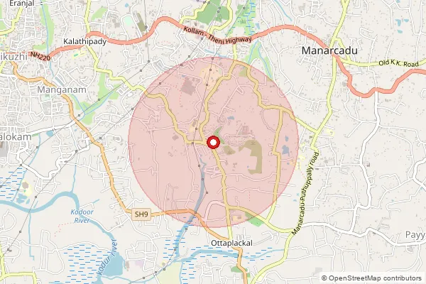 Map showing approximate area covered by Pincode 686009 — Rubber Board So, Kottayam