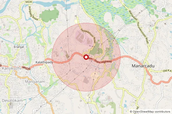 Map showing approximate area covered by Pincode 686010 — Vadavathoor So, Kottayam